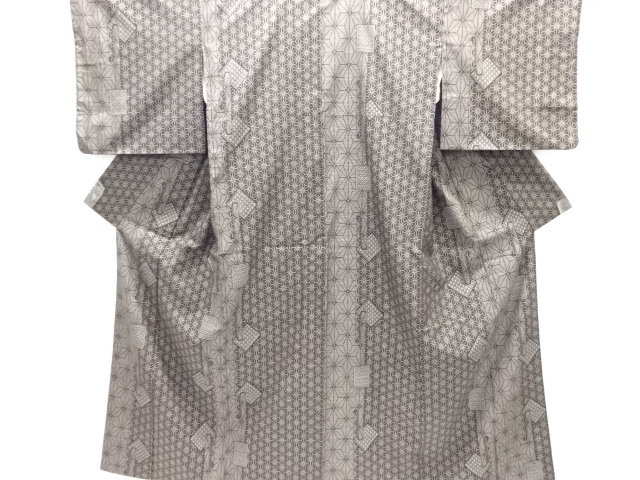 JAPANESE KIMONO / SILK / DORO OSHIMA TSUMUGI / WOVEN ASANOHA & SCATTERED SHIKISHI